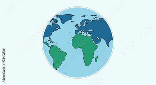 A globe showcases the world map with continents and oceans on a plain background.