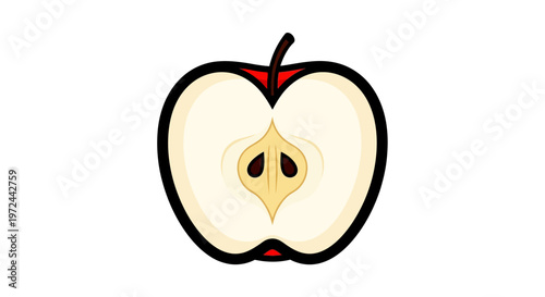 Half apple illustration fresh cut fruit with seeds isolated on white