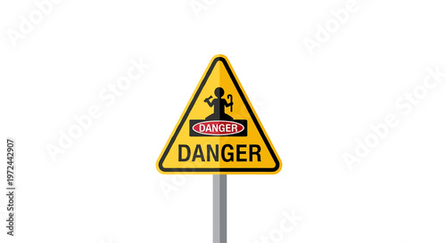 Danger Ahead: A stark yellow warning sign, alerting of potential hazard, stands prominently. The bold inscription DANGER and the iconic warning symbol communicate immediate caution