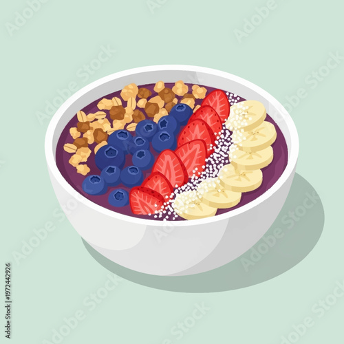 Delicious acai bowl with fresh fruits and granola.