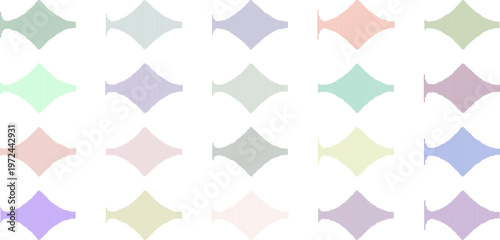 Mid-century modern starburst shapes in pastel colors, collection of 20 retro diamond and sparkle vector elements. Vintage atomic age design assets with soft muted tones for nostalgic branding