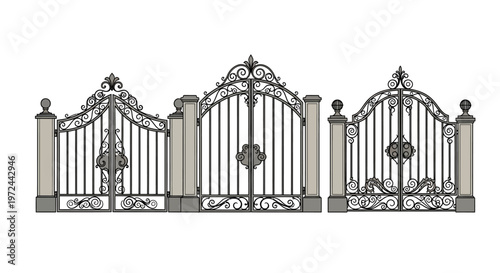 Ornate Gate of Entry: A wrought iron gate, with intricate designs and architectural details, stands as a symbol of elegance and privacy, inviting one to a world of exclusive beauty.