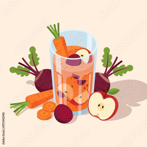 A glass of fresh vegetable juice.