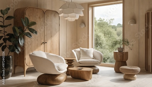Minimalist cozy living room with natural light	