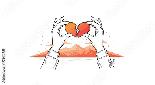 Hands holding broken heart symbol expressing love and separation concept