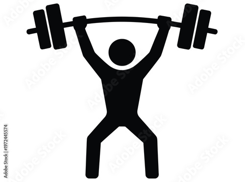 weightlifting silhouette icon, man lifting barbell, fitness and strength training symbol, gym workout and healthy lifestyle concept, clean minimal vector illustration.
