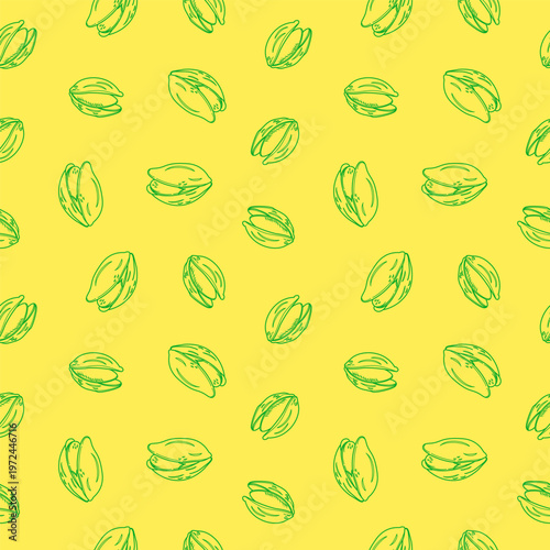 doodle pistachio pattern background for packaging. pistachio seed Seamless pattern Hand drawn sketch. Pistachio nuts pattern background. Vector doodle pistachio nuts seamless pattern background.