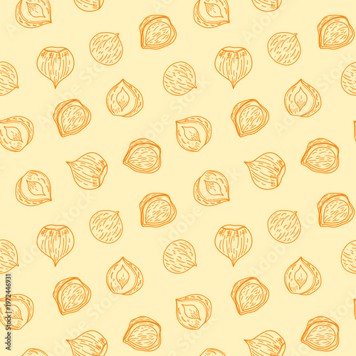 hazelnut Pattern background. seamless pattern hazelnut doodle illustration. doodle hazelnut seamless pattern.