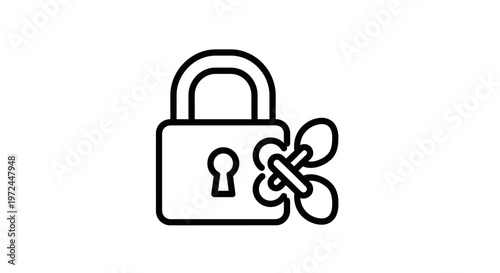 Black and white padlock icon with key security symbol on white background