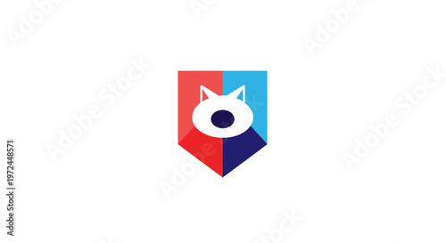 Free Download Abstract Cat-Shaped Emblem in Red, Blue, and White on a White Backdrop - GFXLoad