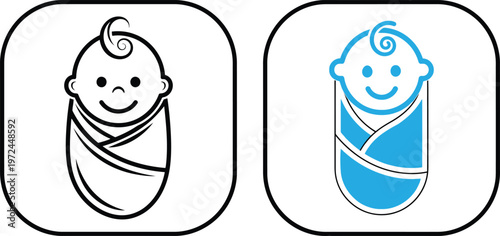 Two swaddled baby with different colors smile happy