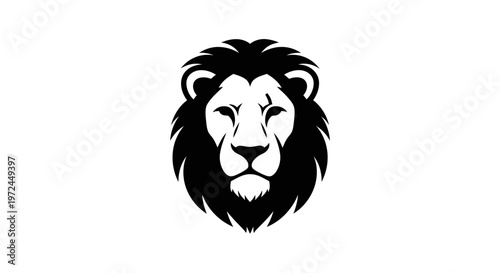 Black and white lion head illustration.