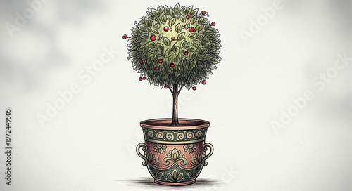 Tree in a decorative pot.