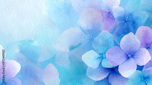 青のあじさいの水彩画イラスト背景　generative ai
