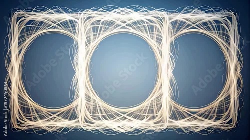 Abstract, glowing, interconnected circles on a blue background