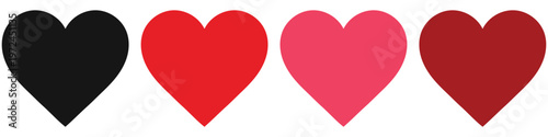 Four different color heart set. heart icon red and black. Heart vector image on white background. Heart Vector illustration.