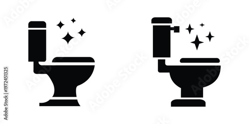 Toilet and Bathroom Icon Set with WC, Bidet, and Sanitaryware, Vector Illustration for Restroom, Hygiene, and Cleaning