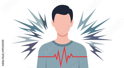 Man experiencing panic attack or high stress levels illustration