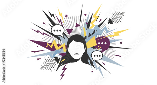 Woman feeling overwhelmed with mental noise and anxiety illustration