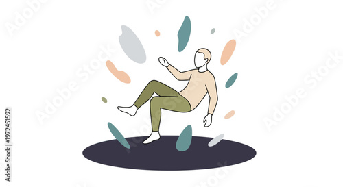 Conceptual Illustration of Man Falling into a Dark Hole of Void, Uncertainty, and Mental Health Issues in Minimalist Style