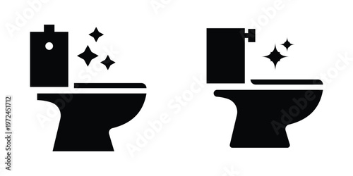 Toilet and Bathroom Icon Set with WC, Bidet, and Sanitaryware, Vector Illustration for Restroom, Hygiene, and Cleaning
