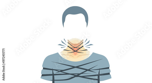 Conceptual Illustration of Anxiety Attack Symptoms, Choking Sensation, and Psychological Pressure on Human Silhouette.
