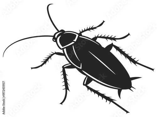 Black Cockroach Silhouette Vector Icon Isolated on White Background