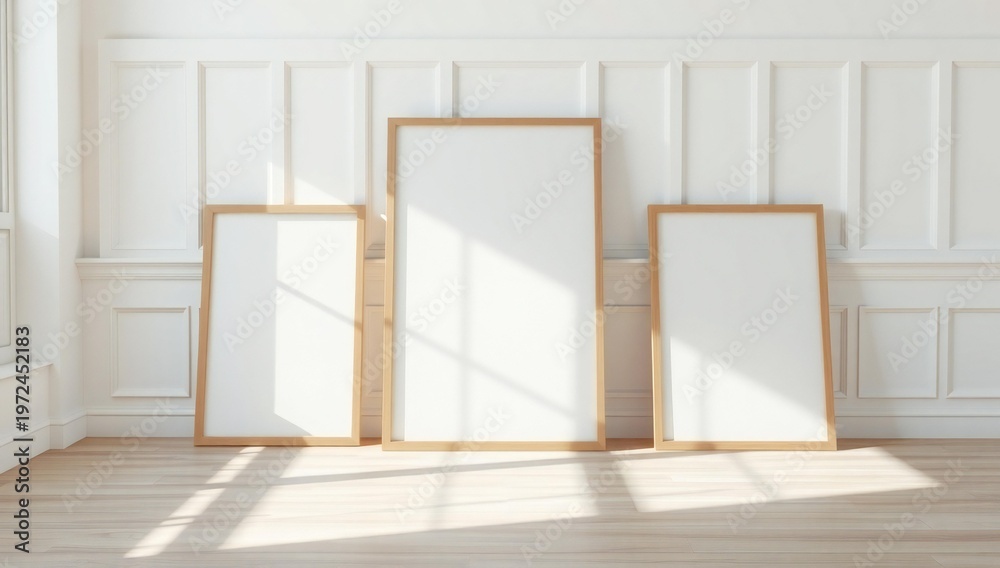 Fototapeta premium Minimalist frames against white wall