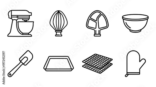 Bakery tools and equipment vector illustrations for culinary and cooking projects