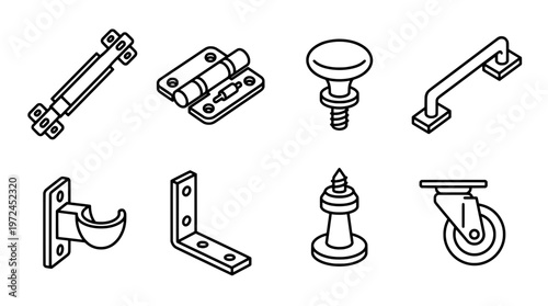 Hardware elements vector illustration set for design and architectural projects