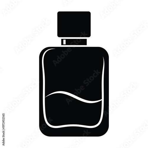 A simple black silhouette depicts a bottle of fragrance likely cologne or perfume with a spray nozzle