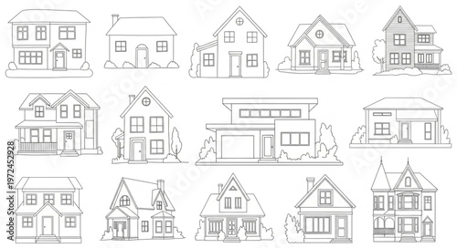 Variety of House Line Drawings.