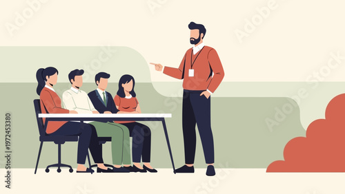 Business meeting with trainer and employees in a modern office setting