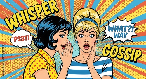 Gossip Girls Whispering Secrets Pop Art Illustration.