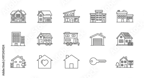 Various house and building icons.