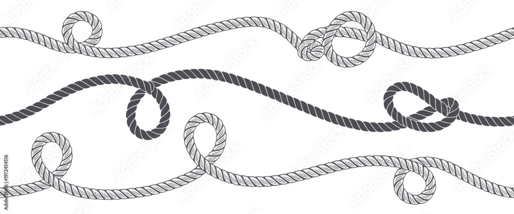 Εκτύπωση καμβά Wavy Ropes with Knots in Black and White cord string