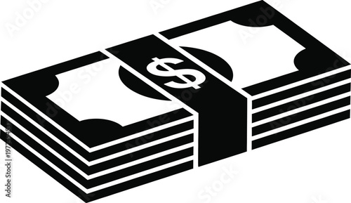 Stack of money, dollar bills, cash bundle, financial icon
