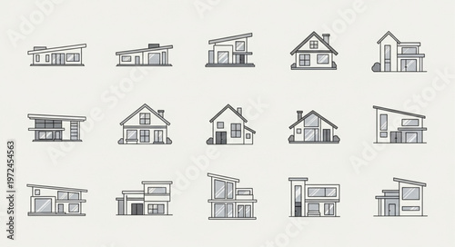 Various house architectural line drawings.