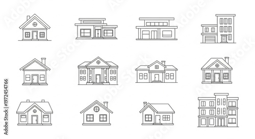 Various House Architectural Line Drawings.