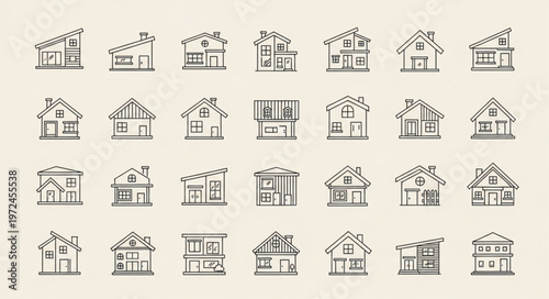 Various House Architectural Line Drawings.