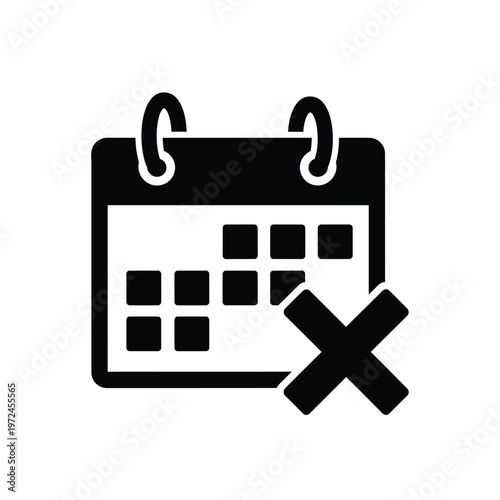 A black and white icon depicts a calendar with a large red x marking a canceled date