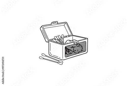 Vector illustration, open toolbox, metal box, hardware, tools