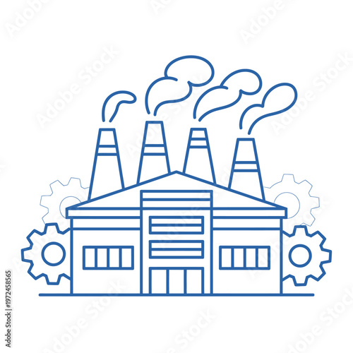 Industrial factory building with smokestacks and gears  industrial complex