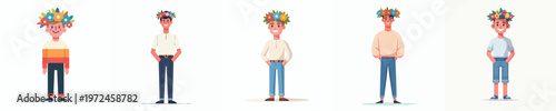 vector of a man standing wearing a crown of flowers on spring