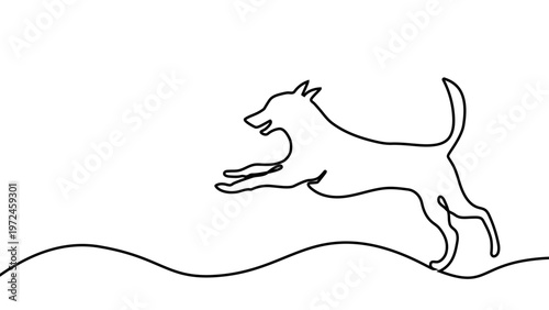 Continuous one line dog drawing art paw illustration pet heart lineart. Dog drawing one line outline print icon veterinary puppy walk footprint running head logo bulldog silhouette background vector.