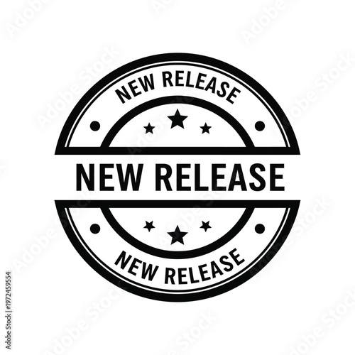 A black and white circular badge announces a new release featuring stars and bold typography high quality