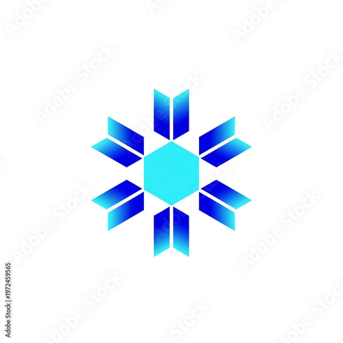Geometric snowflake style symbol with blue gradient tones.