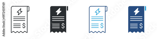Energy Bill Icon Set, Electricity Invoice and Utility Payment Symbols, Power Consumption and Billing Concept Icons, Vector Illustration