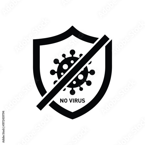 A black shield with a diagonal red line crossing a virus symbol displaying a no virus message