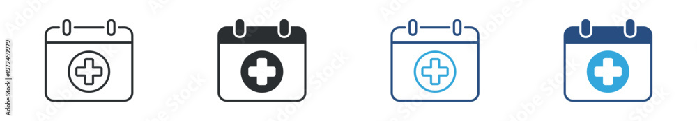 Obraz premium Medical Appointment Icon Set, Healthcare Calendar and Doctor Schedule Symbols, Hospital Booking and Checkup Concept Icons, Vector Illustration